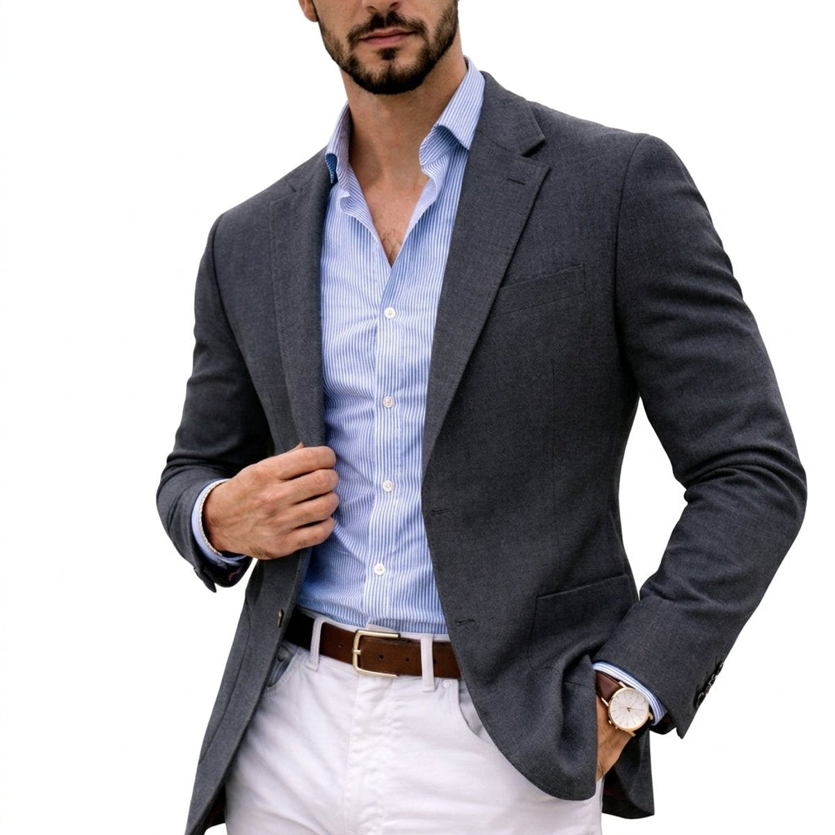 Men's Fitted Knit Notch Lapel Blazer – Gray