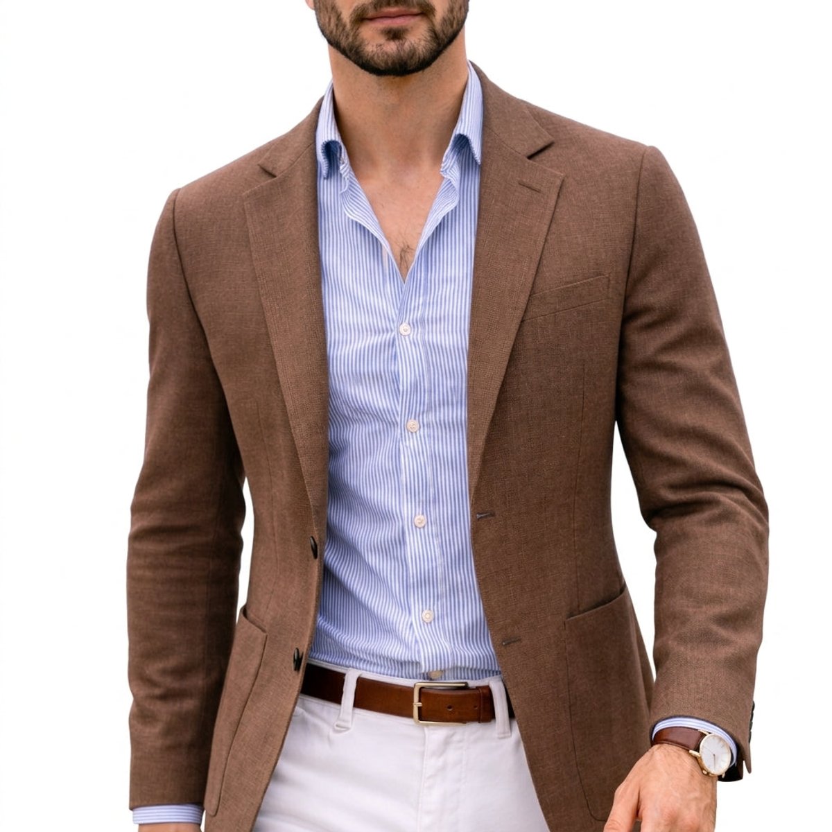 Men's Fitted Knit Notch Lapel Blazer – Brown