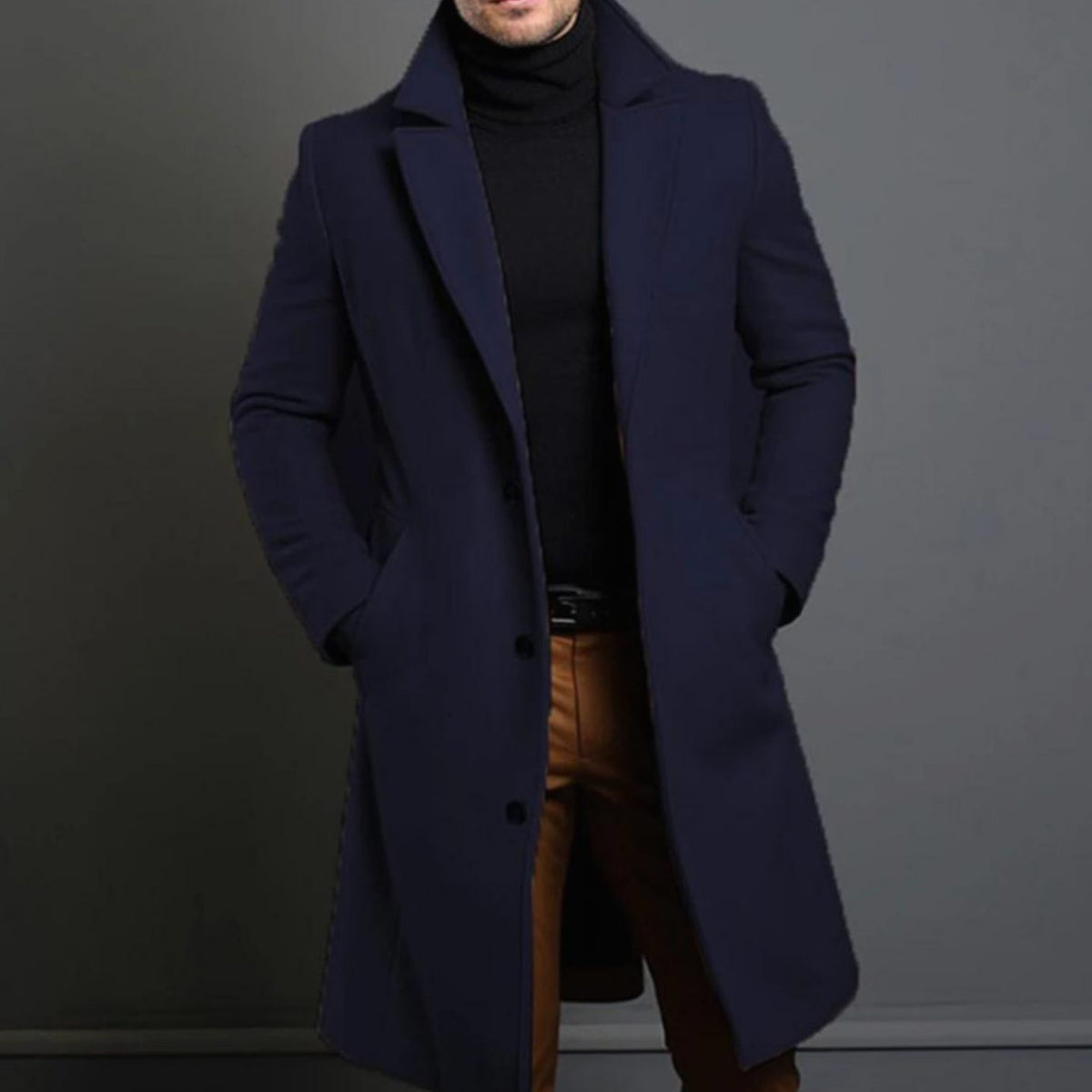 Men's Single-Breast Knee-Length Fitted Overcoat – Blue