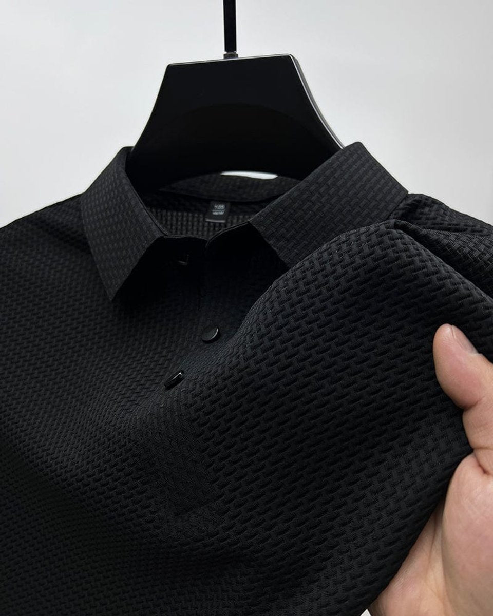 Men's Textured Mesh-Panel Button-Up Polo Shirt – view 6