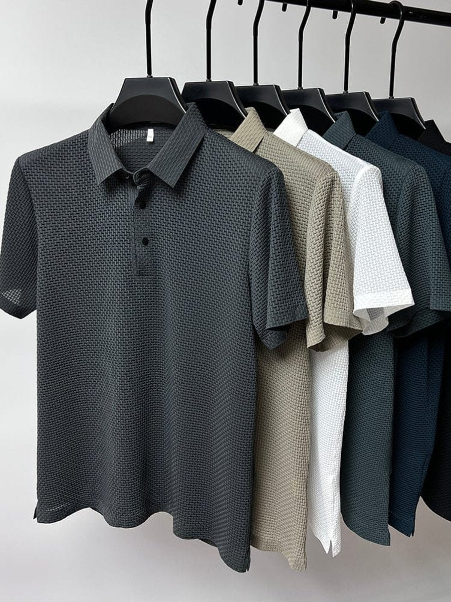 Men's Textured Mesh-Panel Button-Up Polo Shirt – view 8