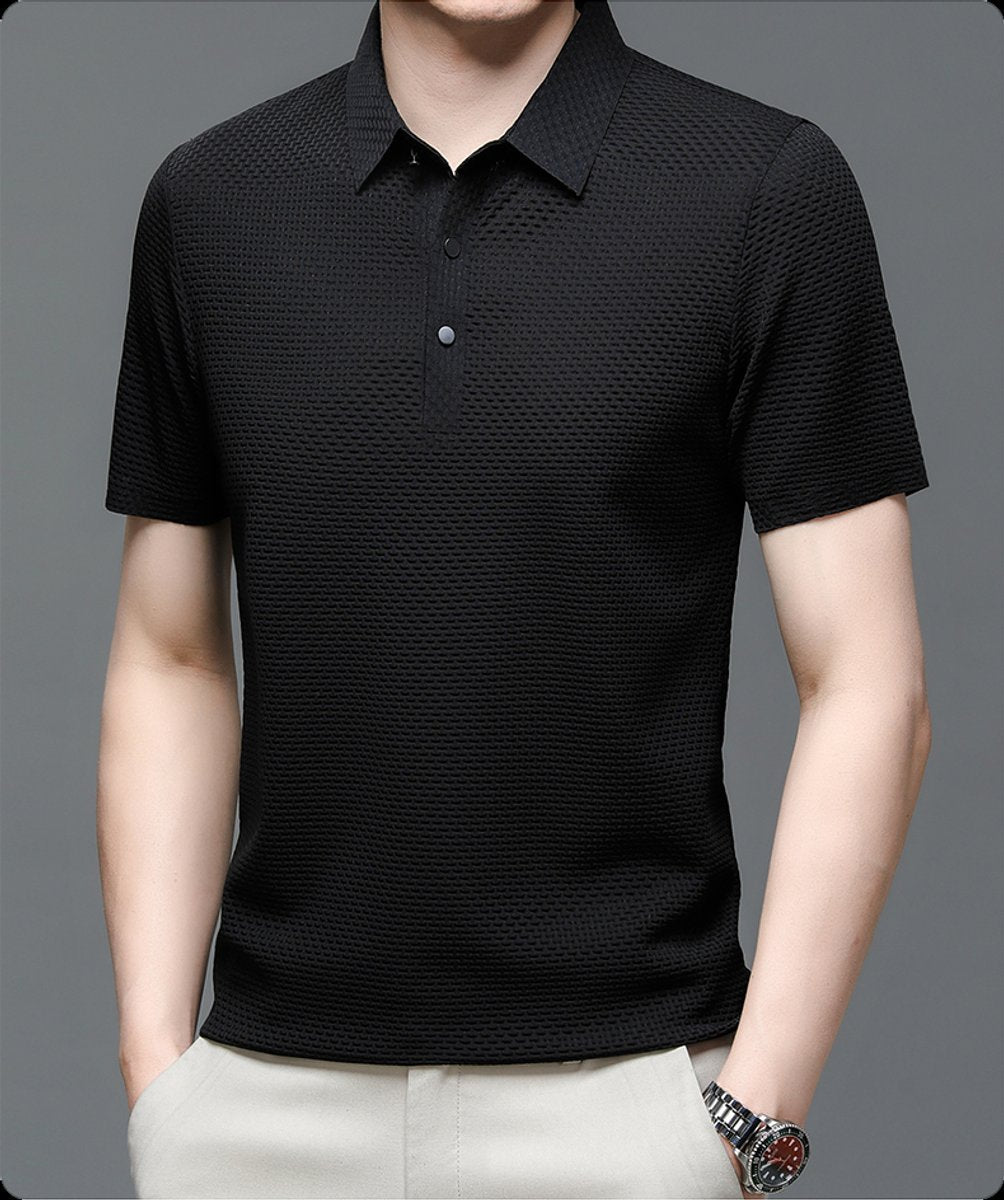 Men's Textured Mesh-Panel Button-Up Polo Shirt – view 9