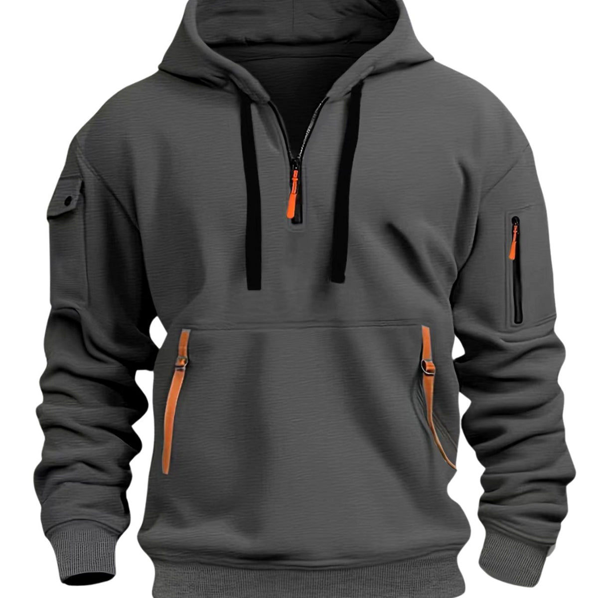 Men's Utility Pocketed Quarter-Zip Hood-Detail Knit Sweater – view 5
