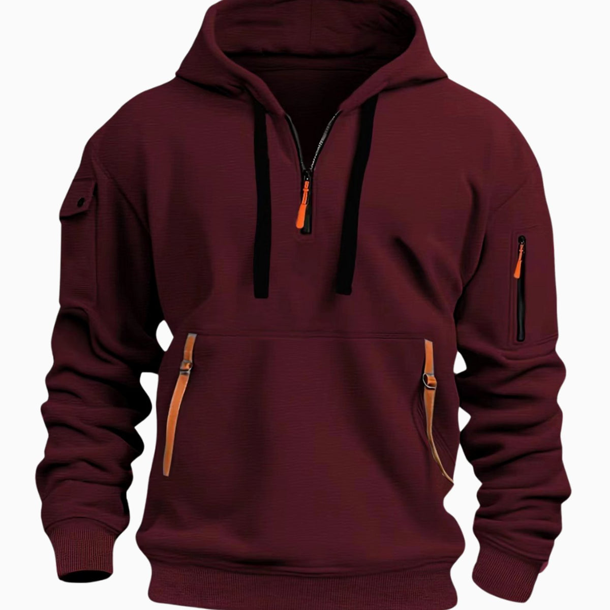 Men's Utility Pocketed Quarter-Zip Hood-Detail Knit Sweater – view 6