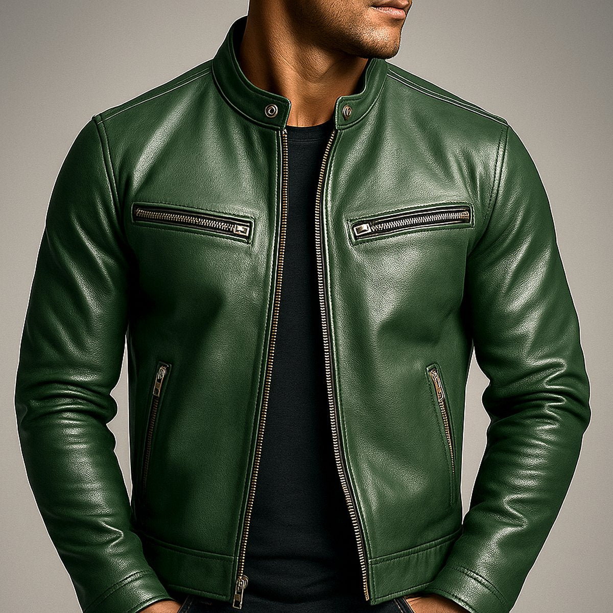 Men's Retro Biker Leather Jacket Zip-Front Moto Style – view 7