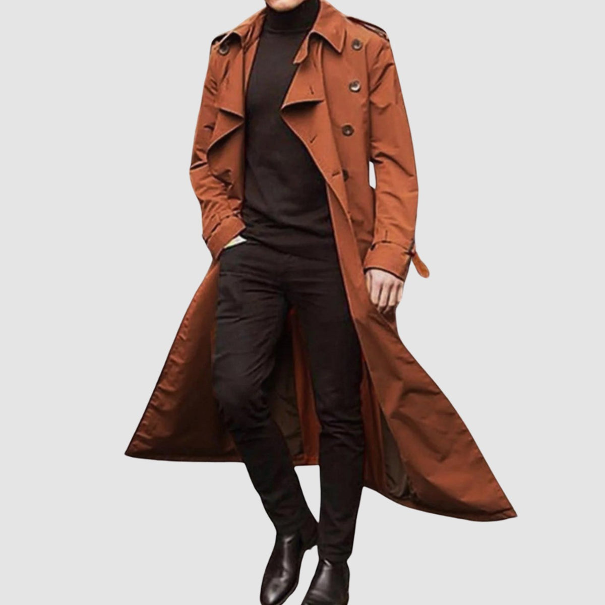 Men's Double-Breast Full-Length Trench Coat – Orange