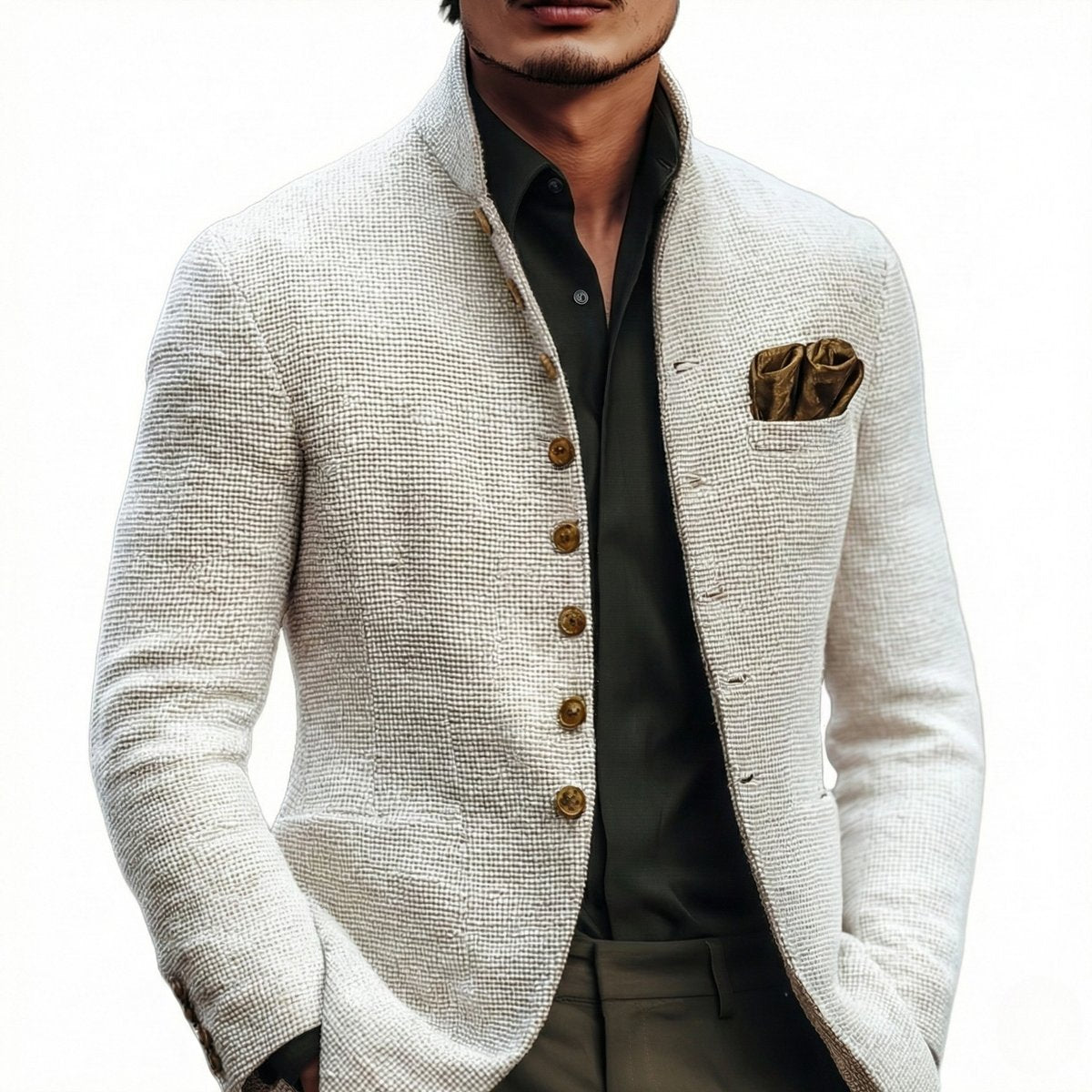 Men's Textured Stand Collar Single-Breast Knit Cardigan for Winter – view 2