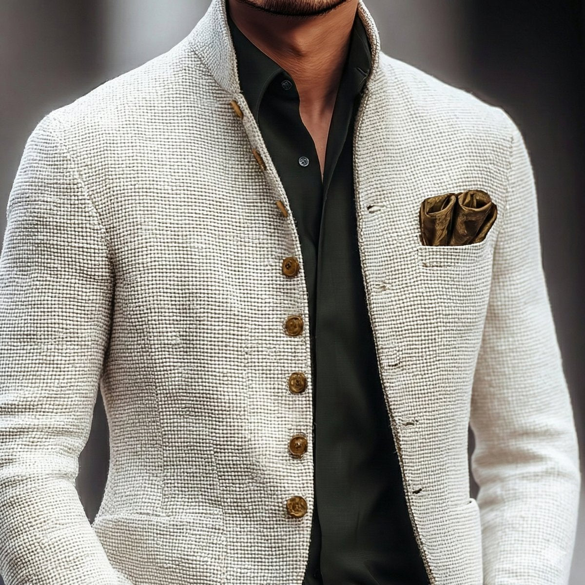 Men's Textured Stand Collar Single-Breast Knit Cardigan for Winter – view 5