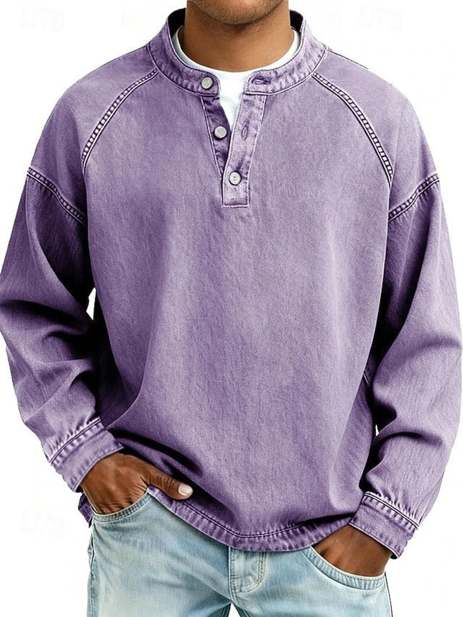 Men's Retro Washed Henley Knit Sweater – Purple