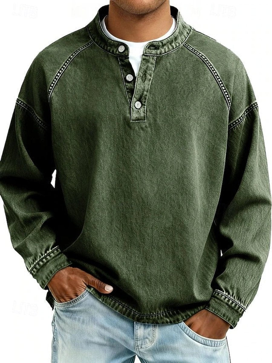 Men's Retro Washed Henley Knit Sweater – view 6