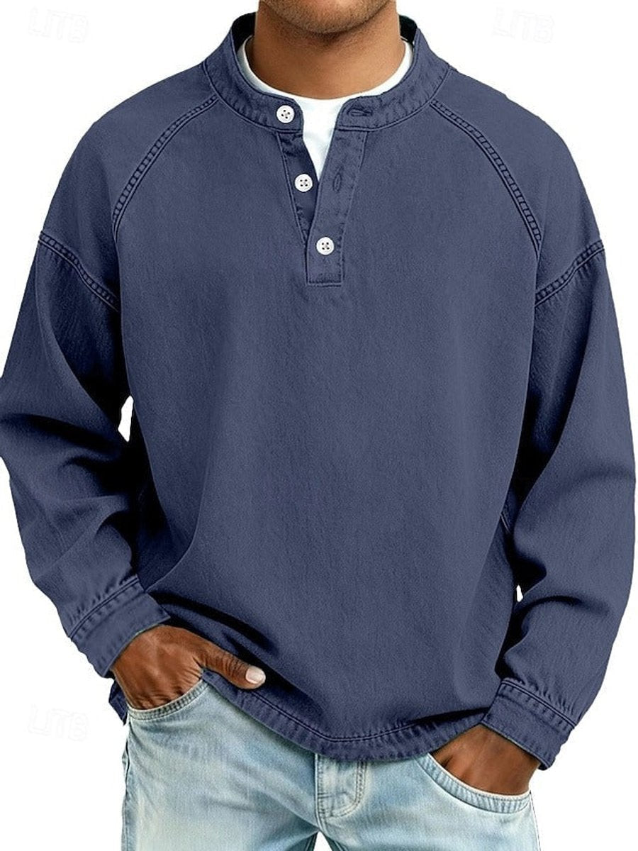 Men's Retro Washed Henley Knit Sweater – view 7