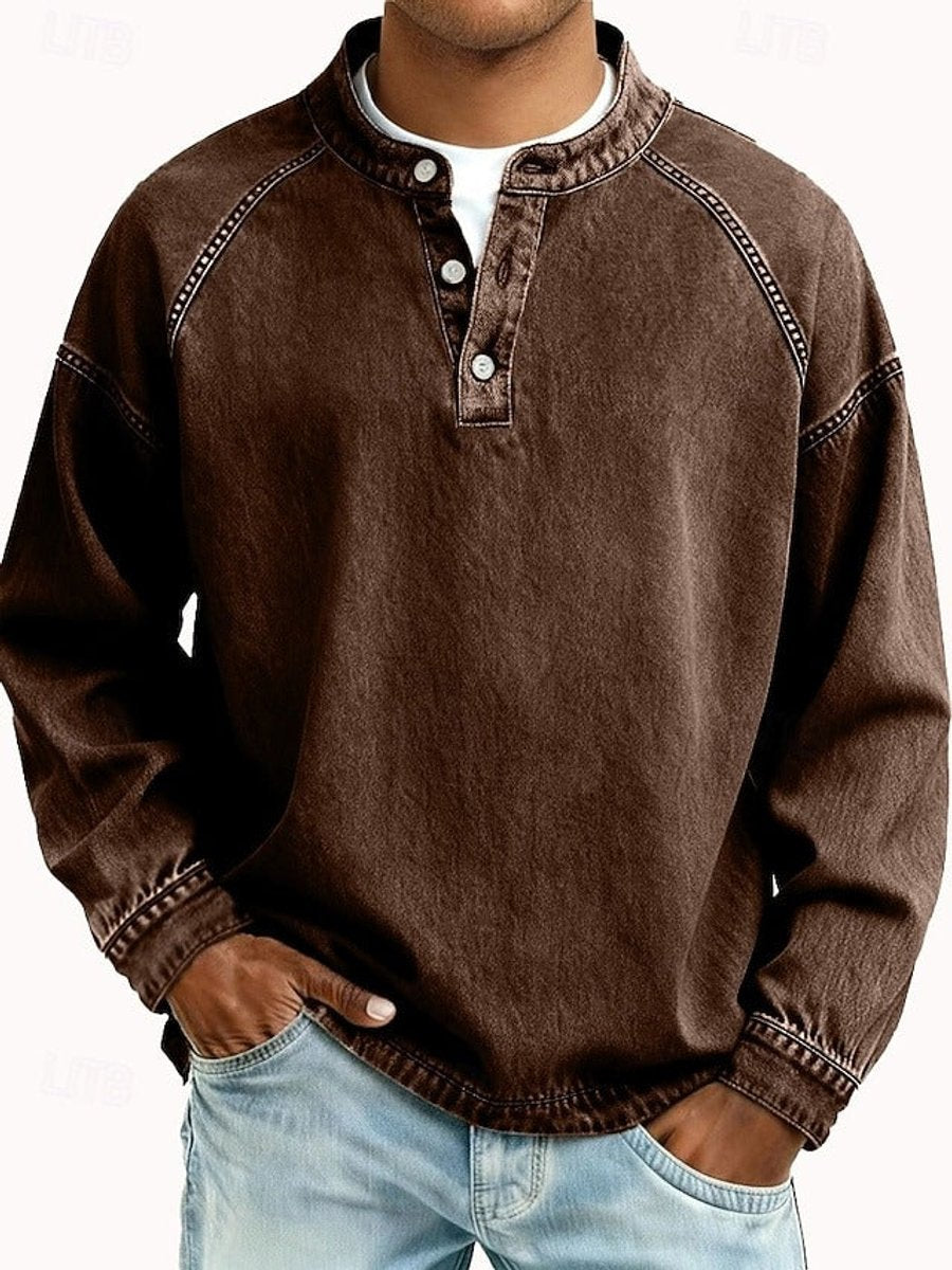 Men's Retro Washed Henley Knit Sweater – view 8