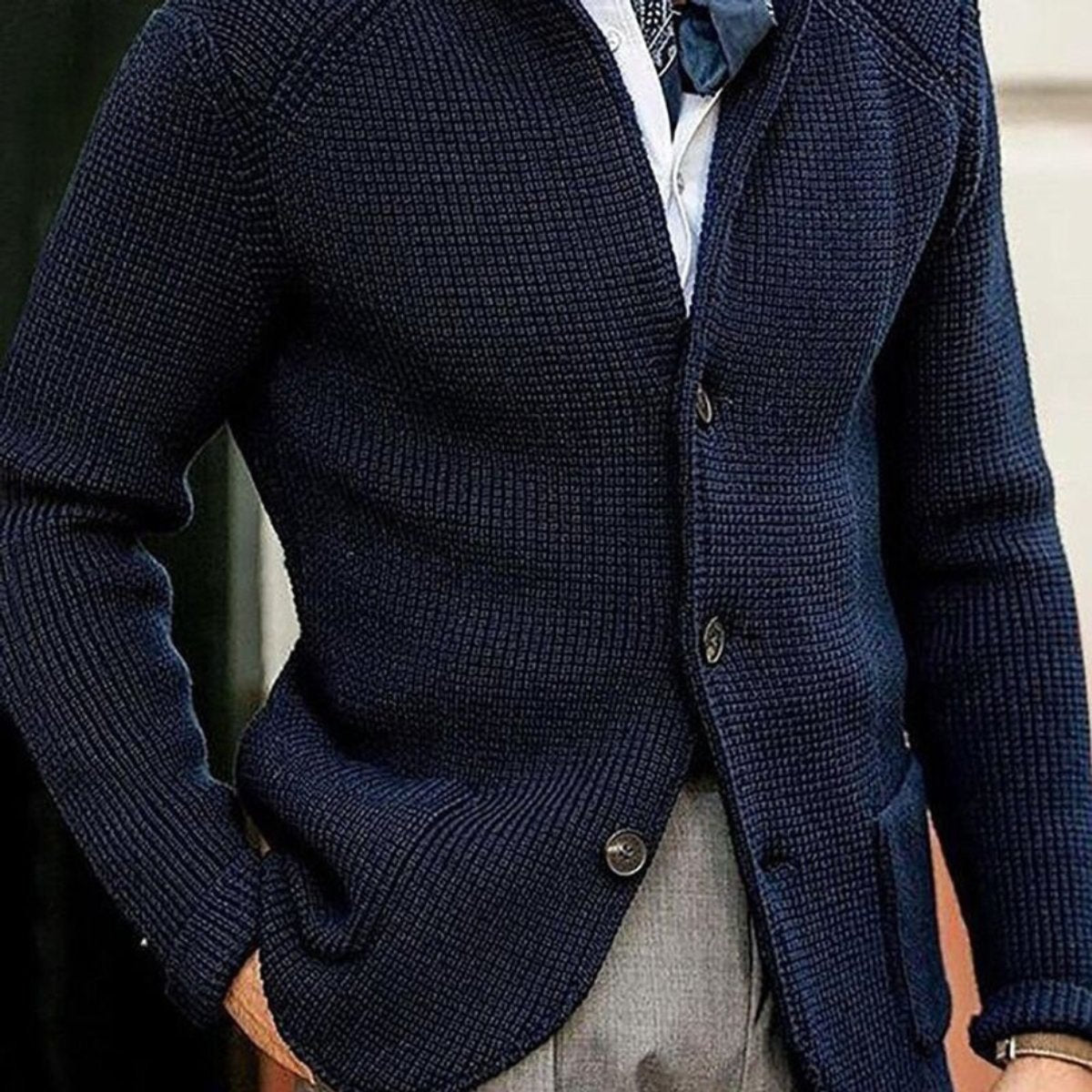 Men's Waffle-Knit Button-Front Knit Cardigan – view 6