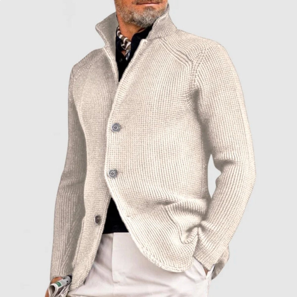 Men's Waffle-Knit Button-Front Knit Cardigan – view 8