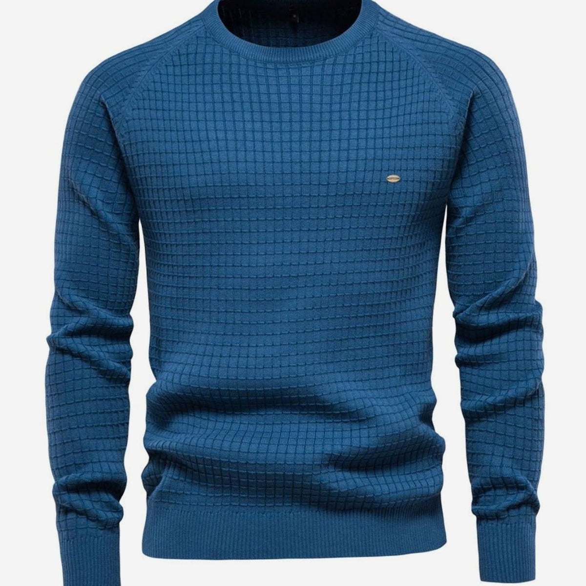 Men's Waffle-Knit Raglan Crew-Neck Pullover – Blue