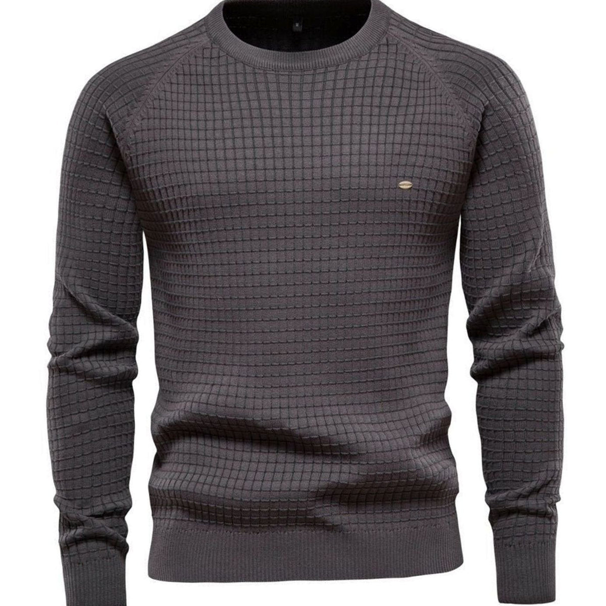 Men's Waffle-Knit Raglan Crew-Neck Pullover – Dark Gray