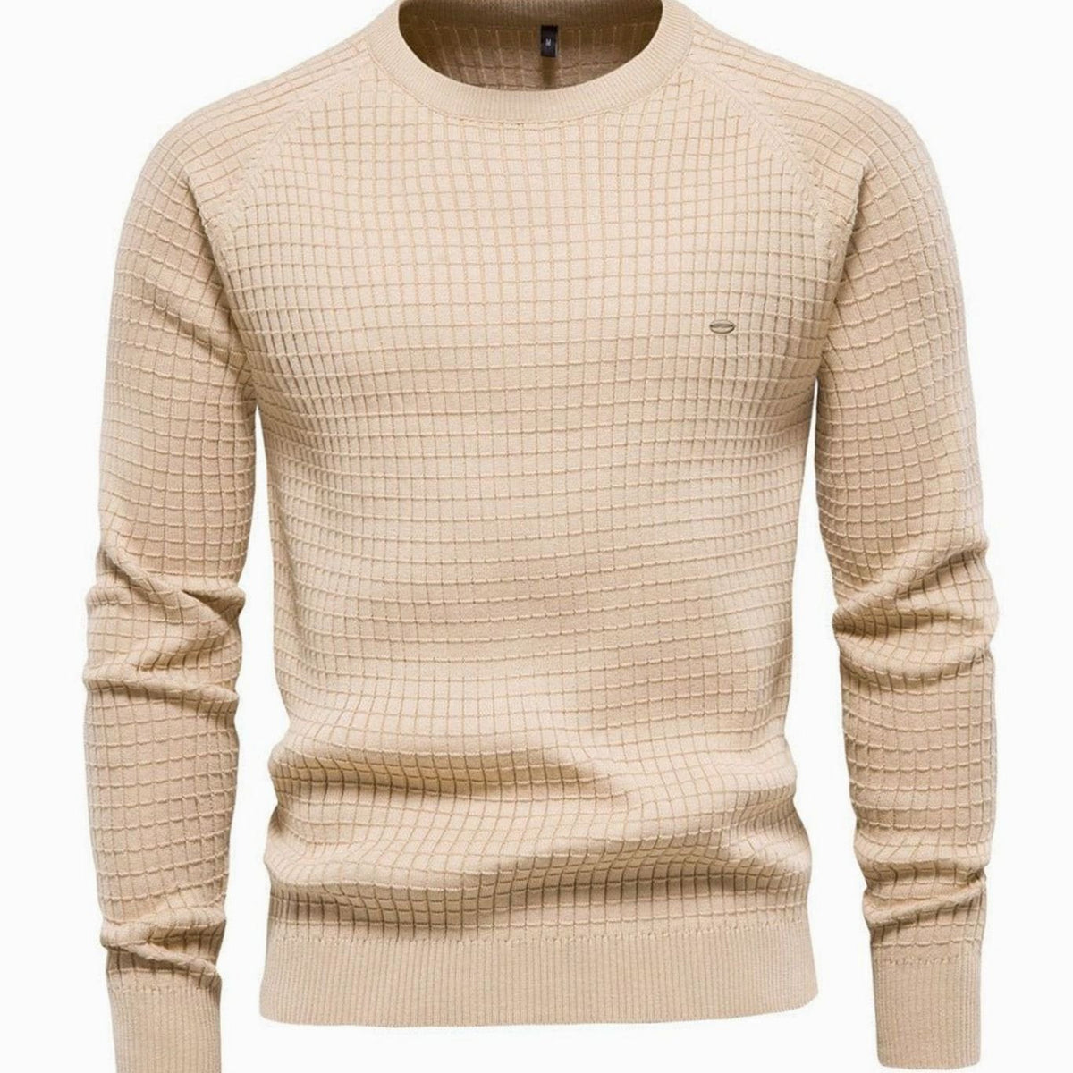 Men's Waffle-Knit Raglan Crew-Neck Pullover – Beige