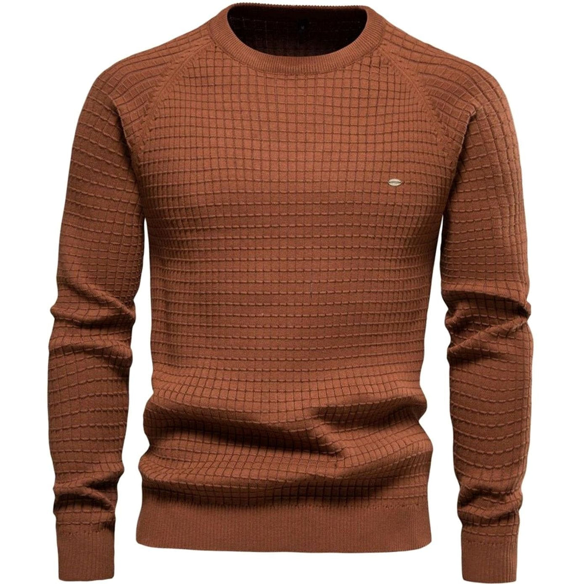 Men's Waffle-Knit Raglan Crew-Neck Pullover – Brown