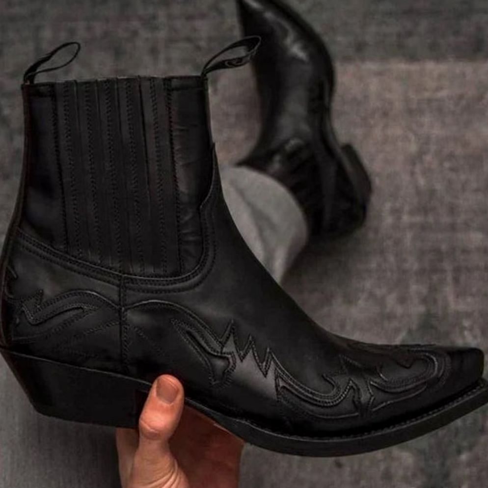 Men's Western Embroidery-Detail Chelsea Boots – Black