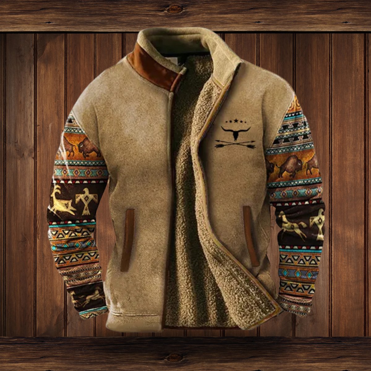 Men's Sherpa-Collar Fleece Bomber Jacket for Layering – Dark Brown