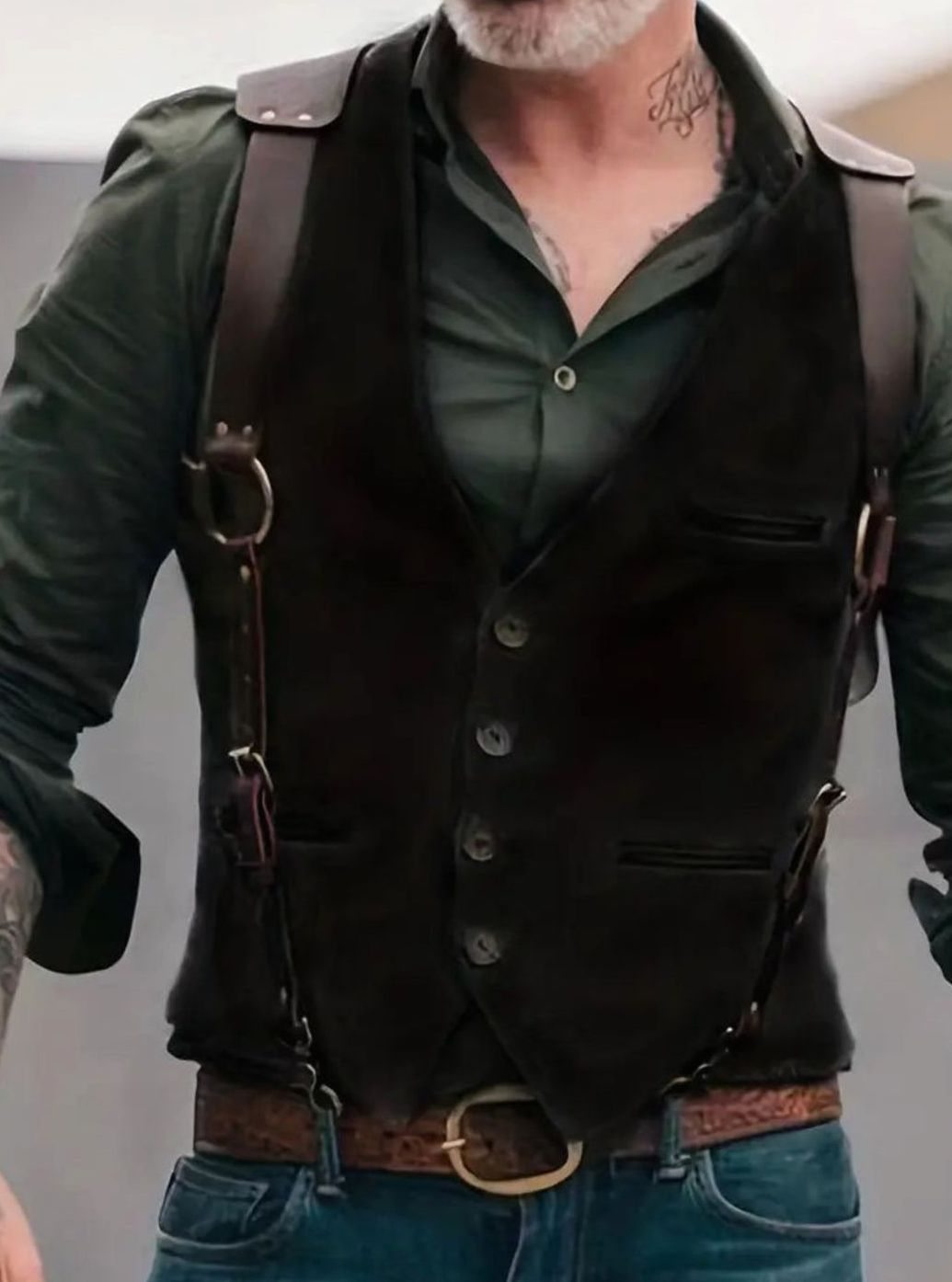 Men's Western Suede-Look Vest for Weekends – Black