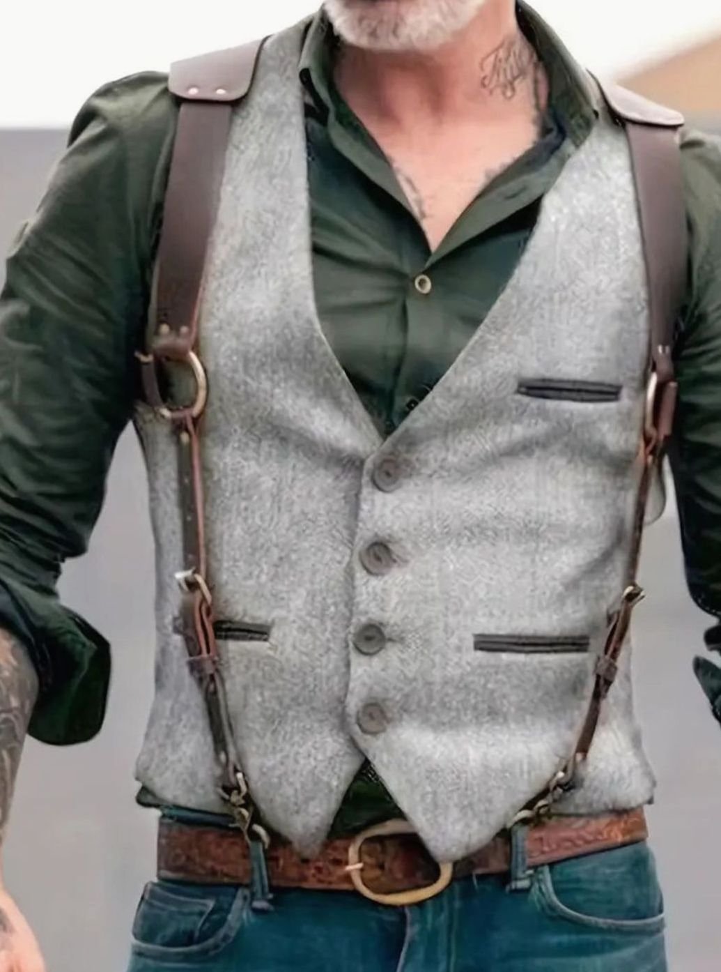 Men's Western Suede-Look Vest for Weekends – Light Gray