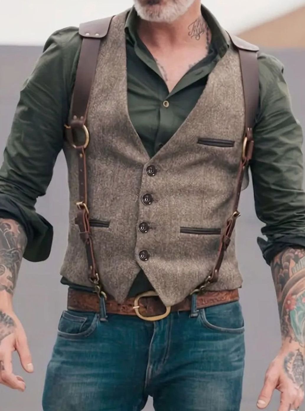 Men's Western Suede-Look Vest for Weekends – Light Brown