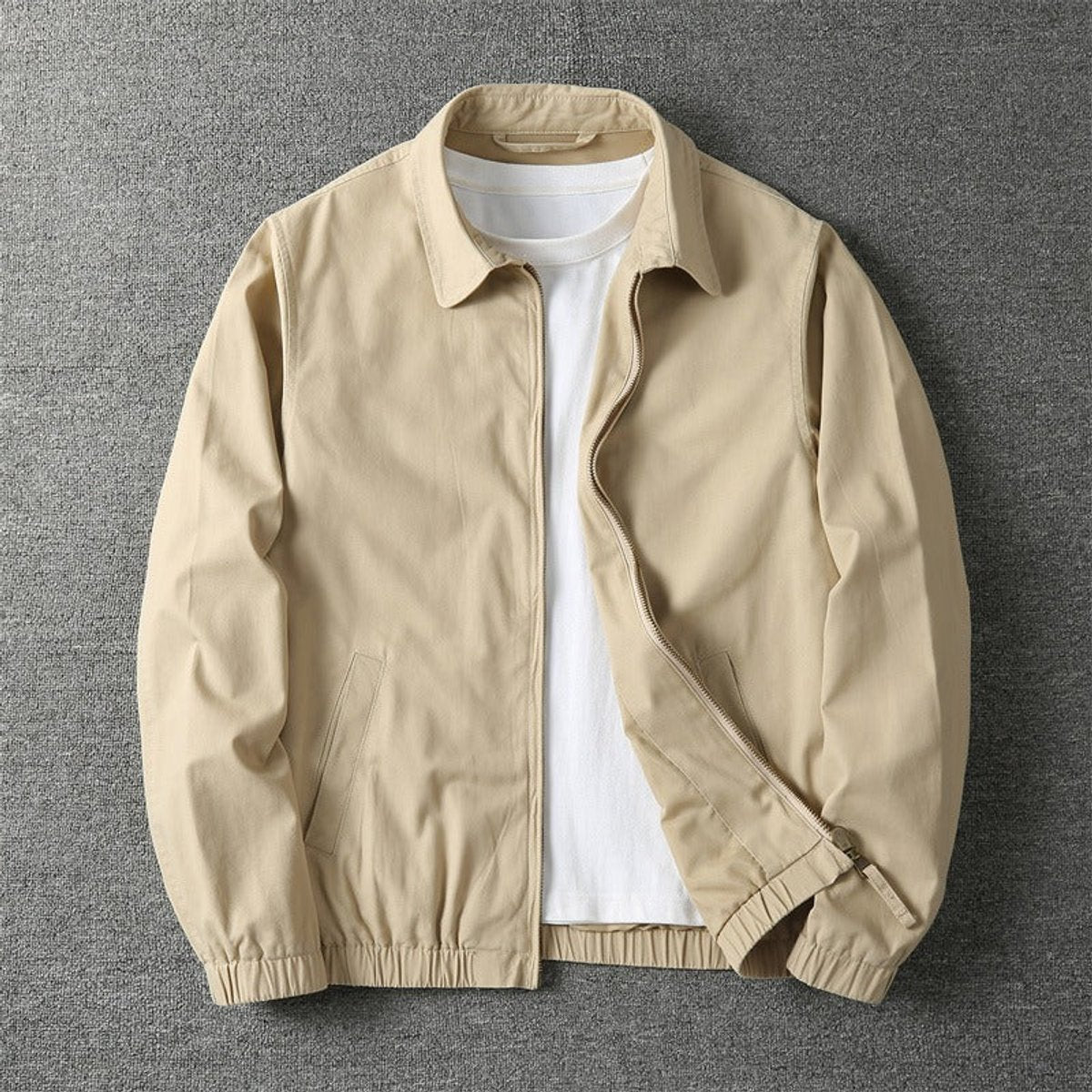 Men's Light-Weight Full-Zip Bomber Jacket – Beige