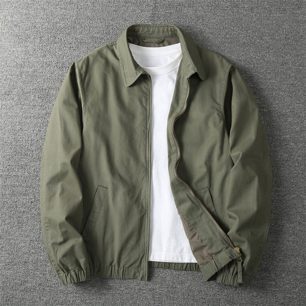 Men's Light-Weight Full-Zip Bomber Jacket – Khaki