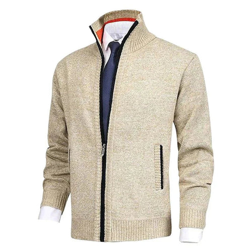 Men's Fleece-Backed Full-Zip Stand Collar Knit Cardigan – view 2