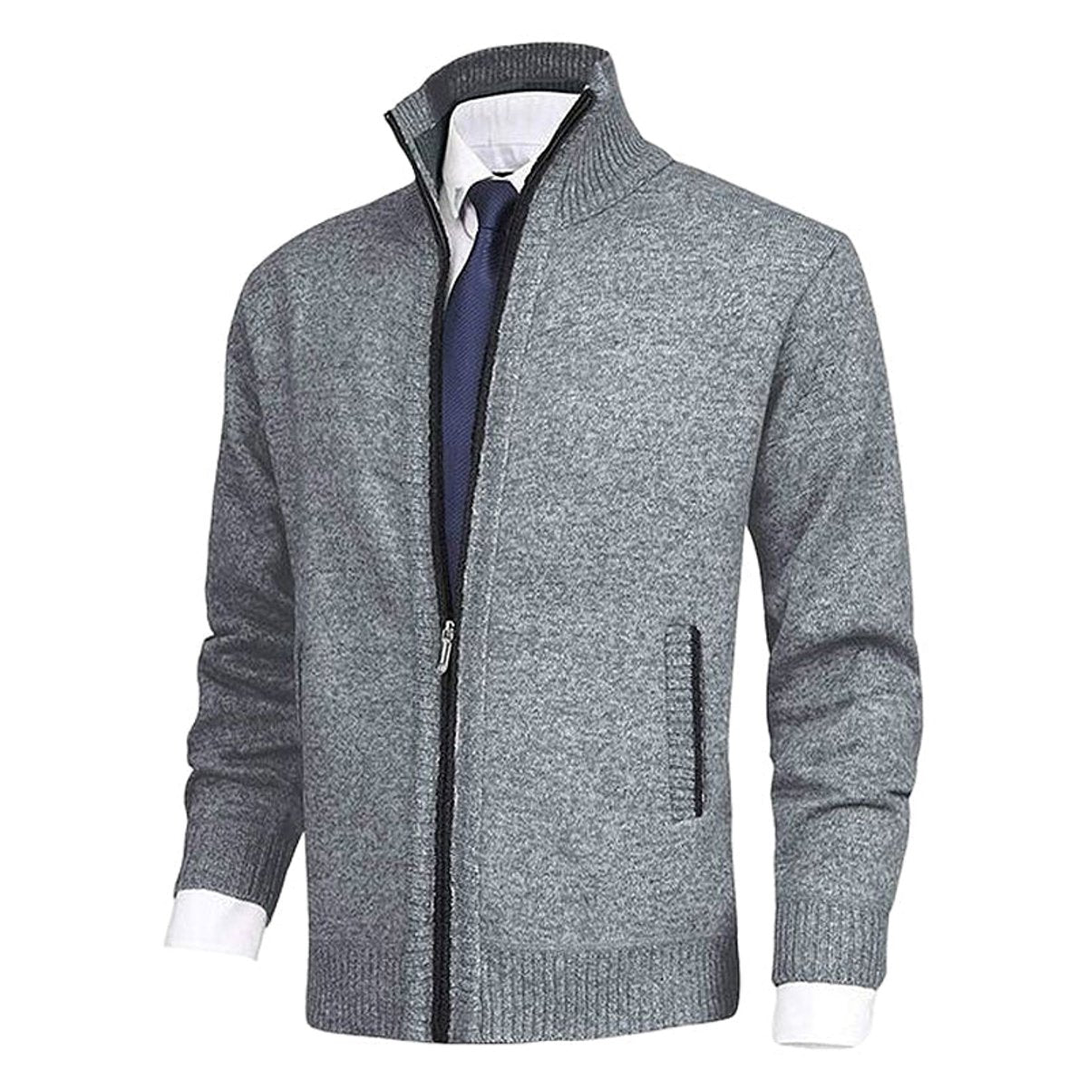 Men's Fleece-Backed Full-Zip Stand Collar Knit Cardigan – view 5