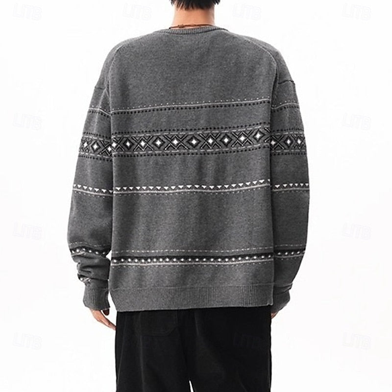 Men's Geometric Pattern Button-Front Holiday Knit Cardigan for Winter – view 5