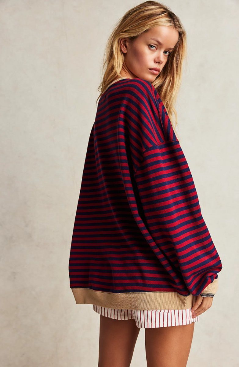 Women's Stripe-Detail Loose-Fit Knit Pullover – view 6