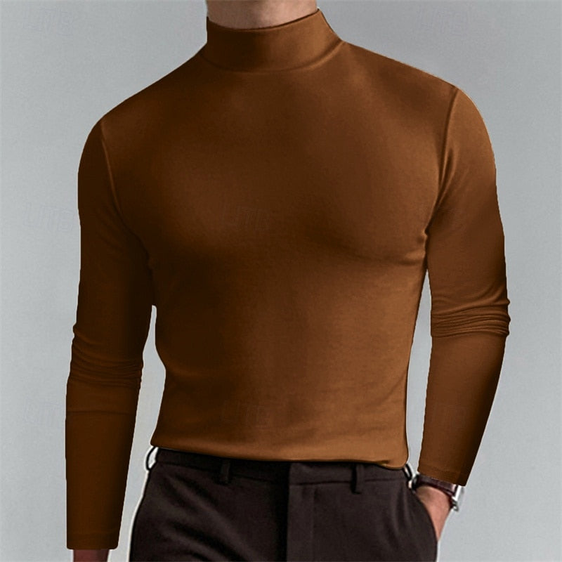 Men's Timeless Fit Roll-Neck Knit Pullover – Khaki