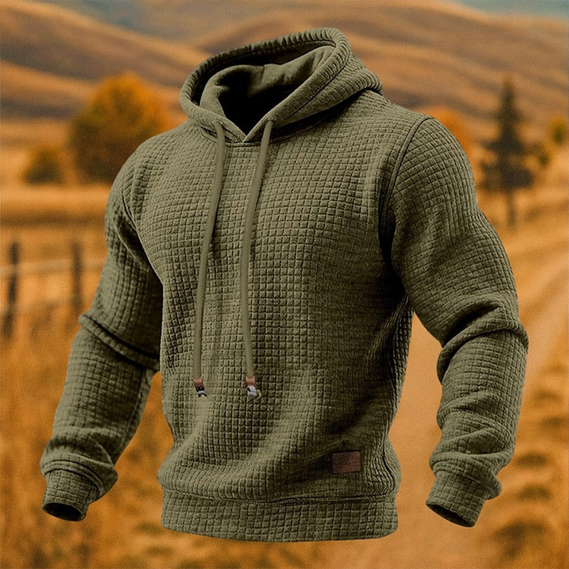 Men's Waffle Texture Pullover Hoodie for Everyday Wear – Army Green