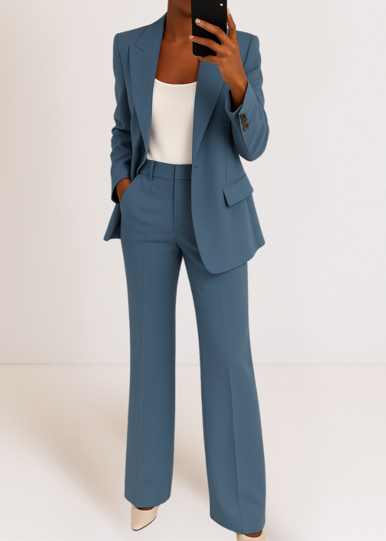 Women's Fitted Blazer and Trouser Co-Ord Set – Blue