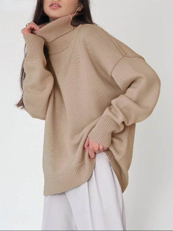 Women's Relaxed-Fit Roll-Neck Knit Pullover – Khaki