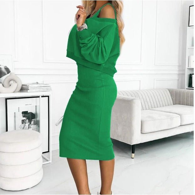 Women's Layered Mid-Length Dress Set – Green