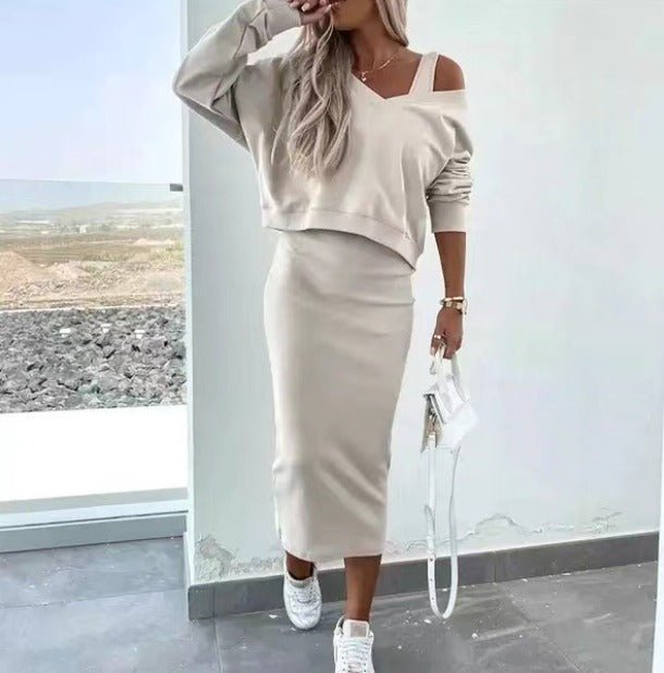 Women's Layered Mid-Length Dress Set – Beige