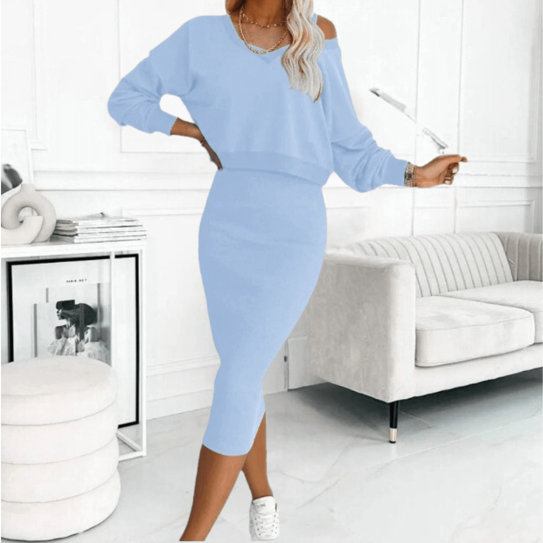 Women's Layered Mid-Length Dress Set – Light Blue