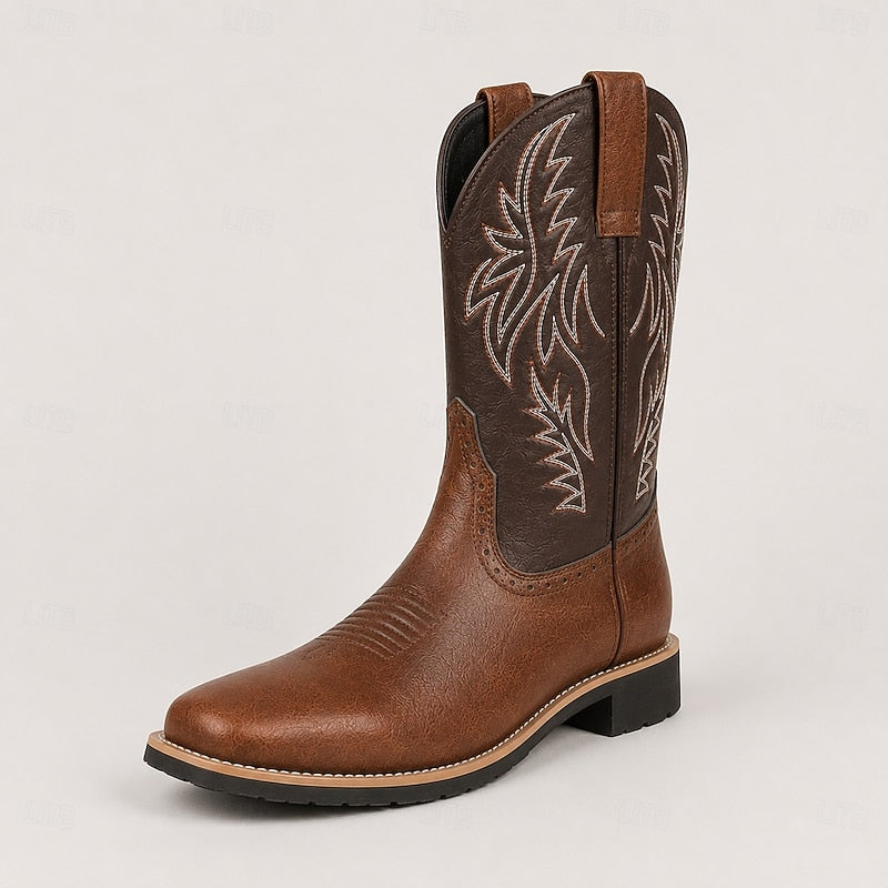 Men's Timeless Two-Tone Western Cowboy Boots – Brown