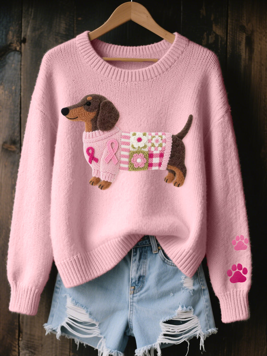 Women's Dachshund Graphic Knit Pullover – Pink