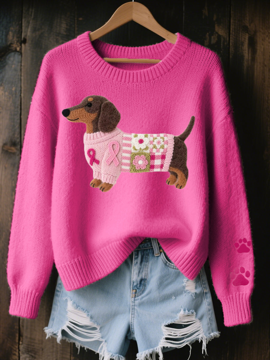 Women's Dachshund Graphic Knit Pullover – Dark Pink