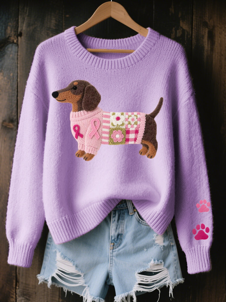Women's Dachshund Graphic Knit Pullover – Purple