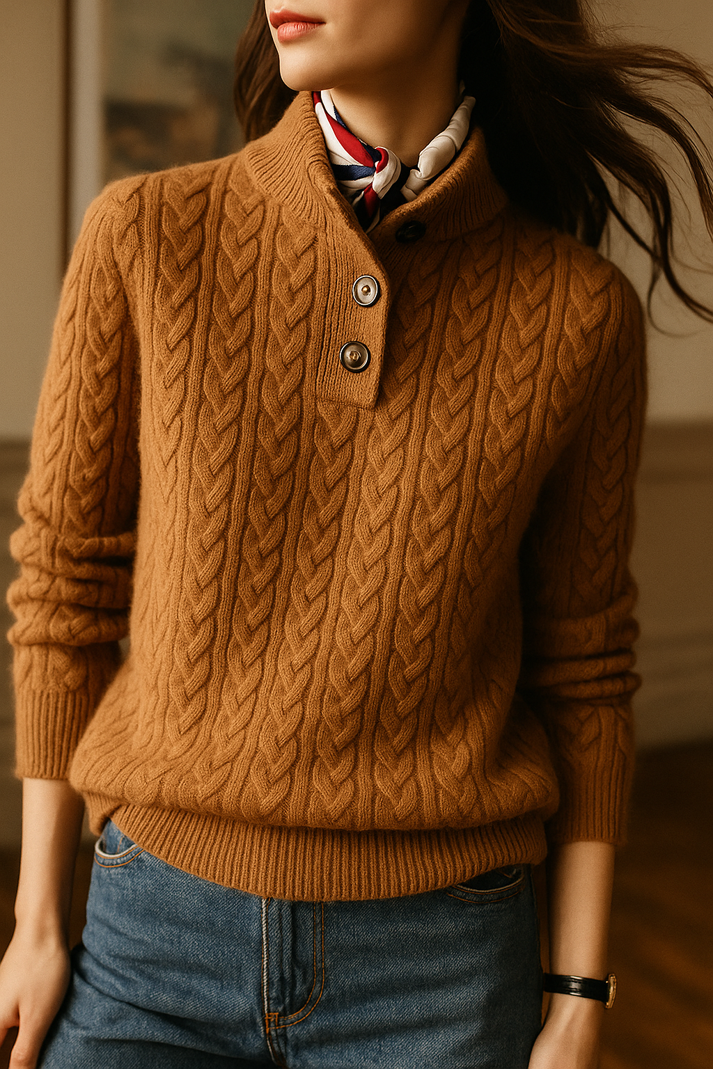 Women's Button-Up Cable-Knit Pullover – view 2