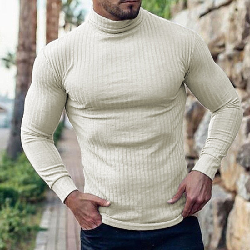 Men's Light-Weight Rib-Knit Roll-Neck Knit Pullover – view 2