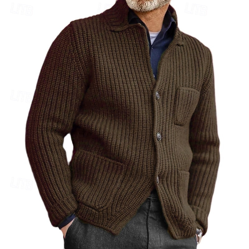 Men's Rib-Knit Stand-Collar Button Knit Cardigan with Pockets – view 8