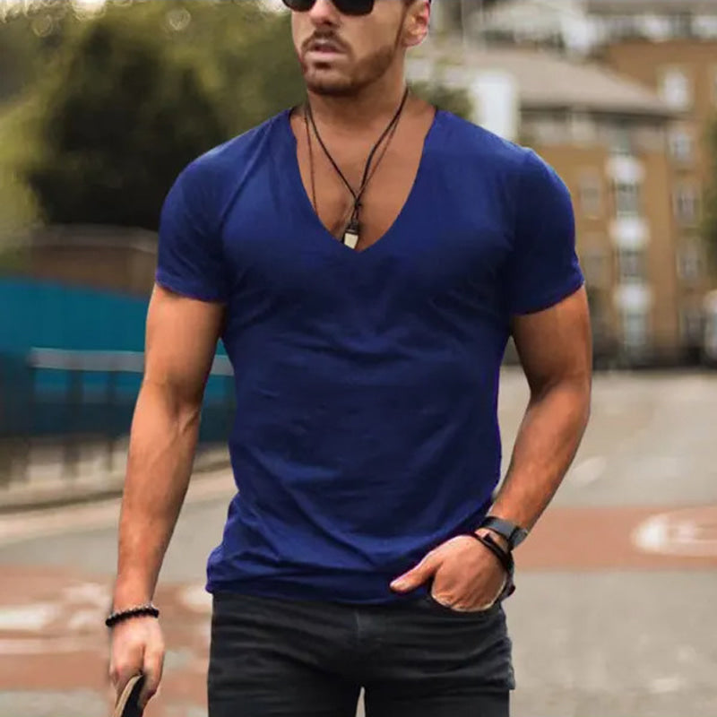 Men's Tailored V-Neckline T-Shirt – Navy Blue