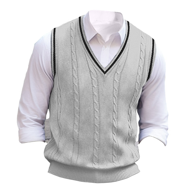Men's Cable-Stitch V-Neckline Sweater Vest – Gray