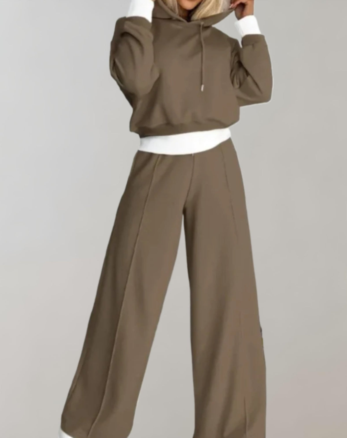 Women's Cotton Blend Hoodie Trouser Set for Layering – Brown